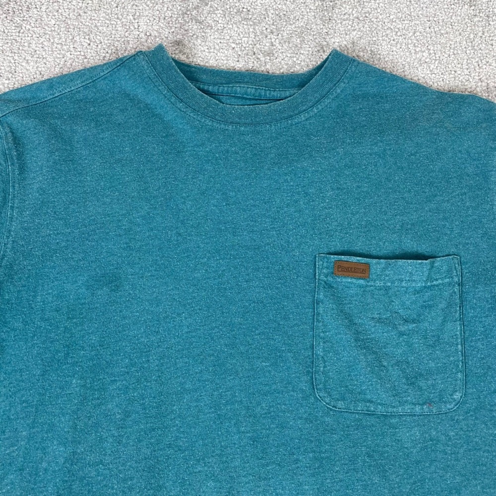 Pendleton T Shirt Mens Medium Pocket Cotton Short Sleeve Teal‎ Blue